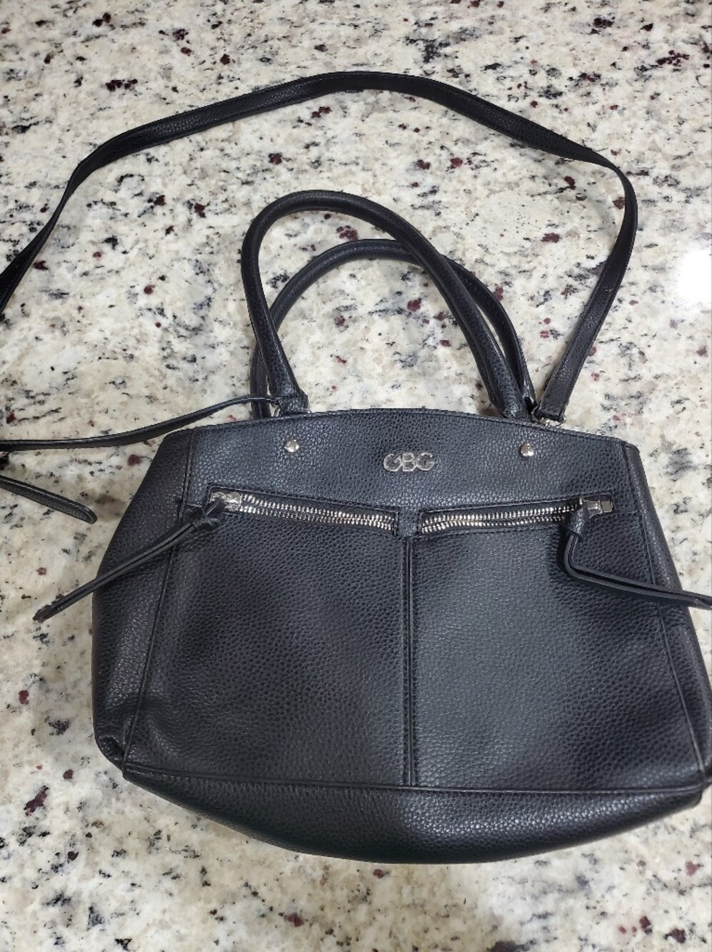 GBG Los Angeles Black Pebbled Leather Satchel Crossbody Handbag Purse